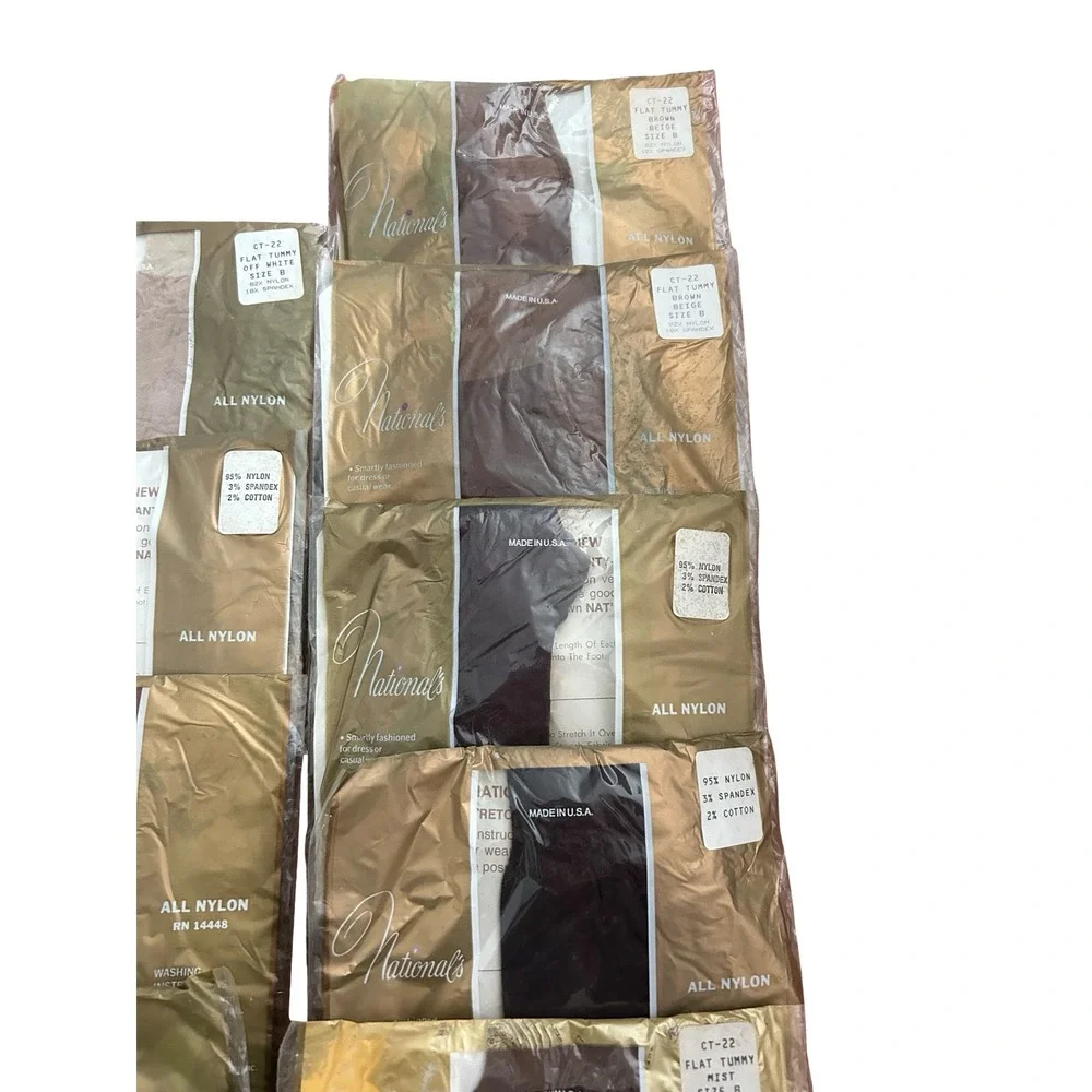 Vintage Nationals Hosiery Pantyhose Lot of 11 Size B Flat Tummy NOS Made USA